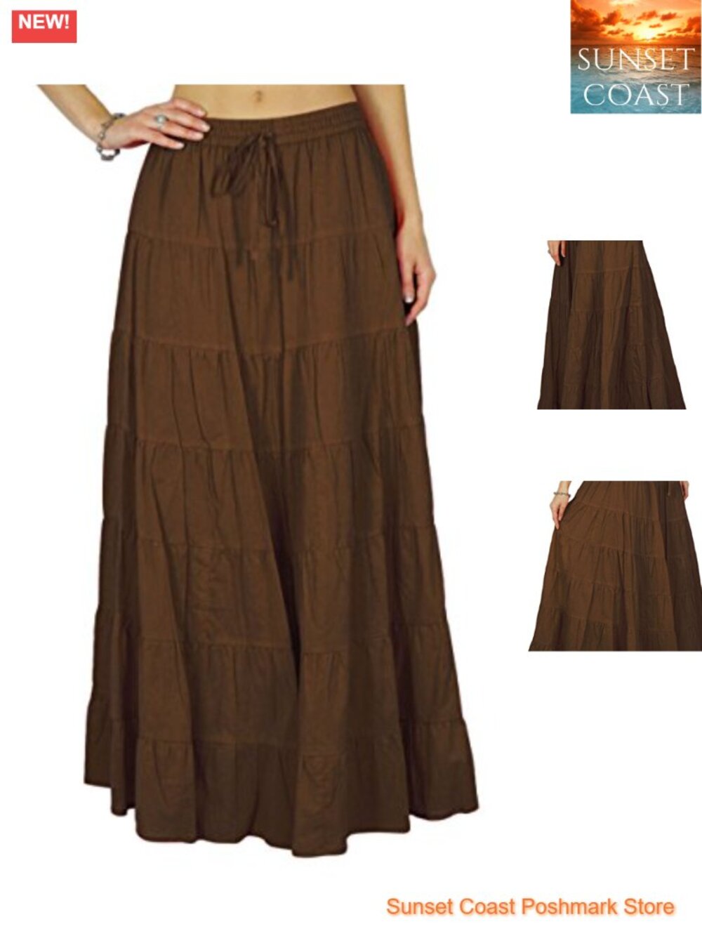 Cotton Wrap Skirt Drawstring Waist Maxi Length Tiered